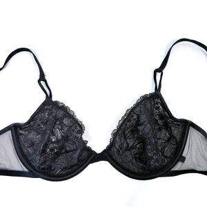 Victoria's Secret Sheer Unlined Lace Underwire Bra - Black - 32D